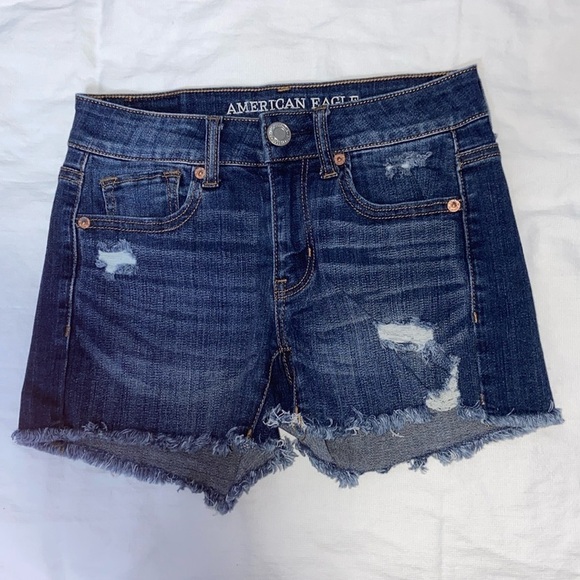 Women’s American Eagle distressed cut off midi stretchy shorts size 0 - Picture 1 of 9